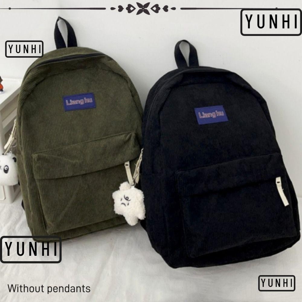 Yunhi กระเป๋าเป้สะพายหลังผู้หญิง, กระเป๋าเป้สะพายหลังนักเรียนผ้าลูกฟูกสีทึบ, กระเป๋านักเรียนเรียบง่ายความจุขนาดใหญ่กระเป๋าเป้สะพายหลังเดินทางผู้ใหญ่