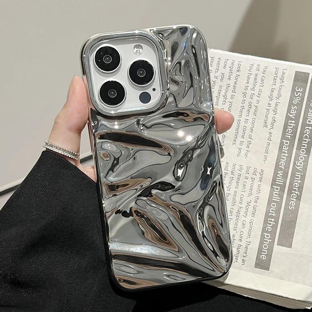 แฟชั่นพับริ้วรอย3DซิลิโคนสําหรับiPhone 17 15 14 13 12 Pro Max 16 Plus 11 Soft Electroplatedกันชนฝาครอบโทรศัพท์