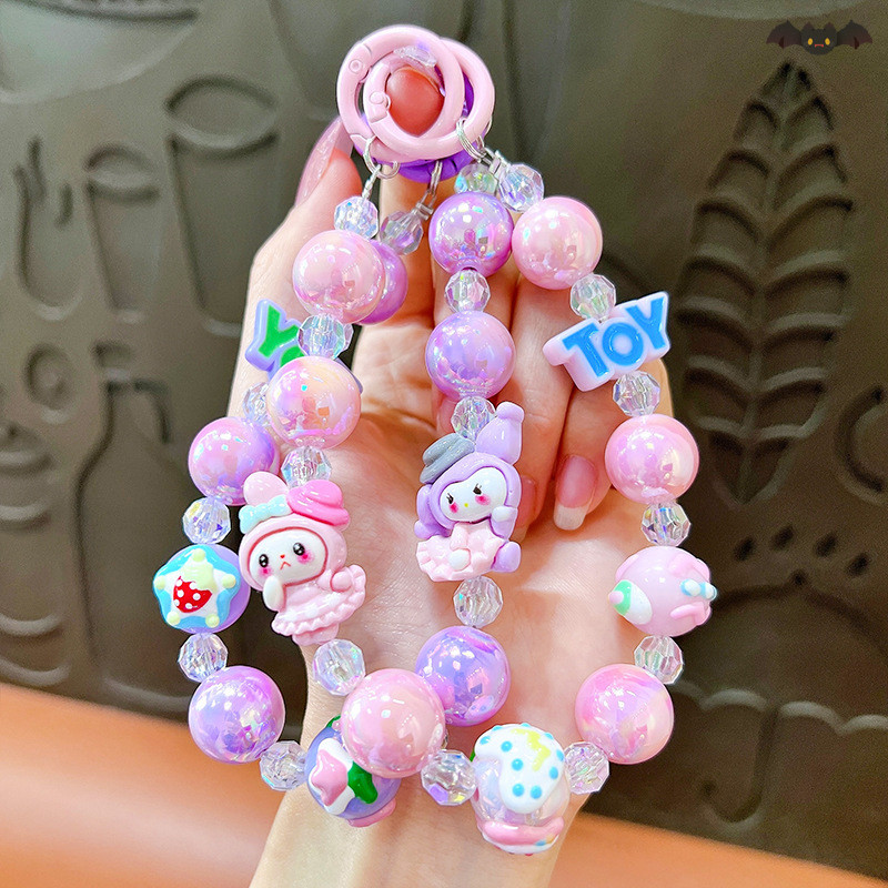 [PE] Sanrio โทรศัพท์ Anti-lost Lanyard Key จี้ข้อมือสั้น Cinnamoroll Kuromi จี้ลูกปัดผู้หญิงมือถือโซ่โทรศัพท์ Lanyard TH