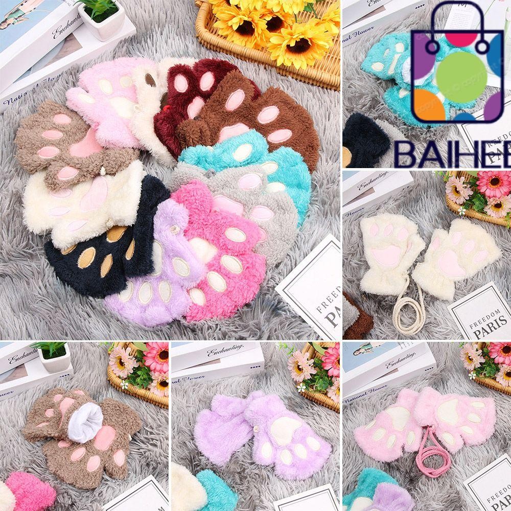 Baihee เด็กถุงมือแฟชั่น Warm Warm Plush น่ารักแมว