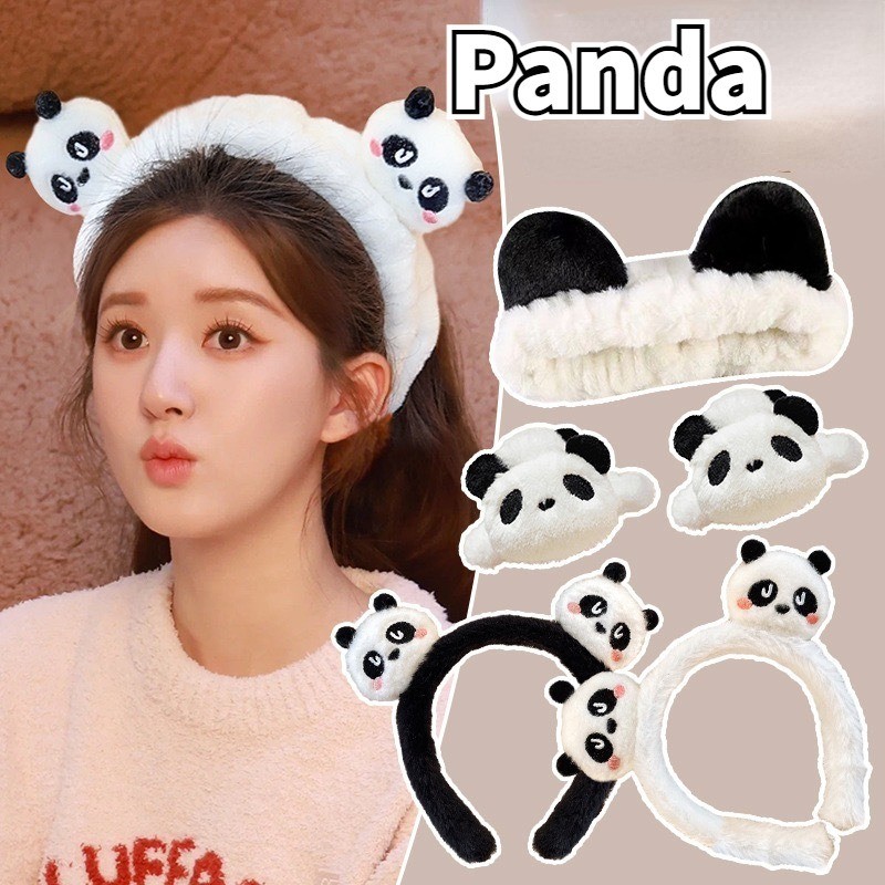 น่ารักแพนด้าตุ๊กตาตุ๊กตาคาดศีรษะ ชม. หูฟัง ผู้หญิงล้างหน้าป้องกันการลื่นผมห่วงเด็กผู้ใหญ่แฟชั่นอุปกรณ์ผมของขวัญ