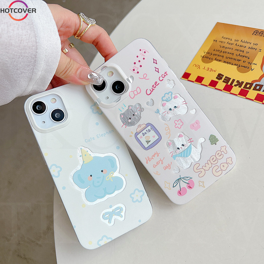 สําหรับ Vivo V30 V29 V27 V25 Pro V30e V29e V27e V25e V23e V9 S1 U10 Y85 เคสโทรศัพท์ Silver Feather Holographic เลเซอร์สีฟ้าช้างแมวน่ารักฝาครอบ