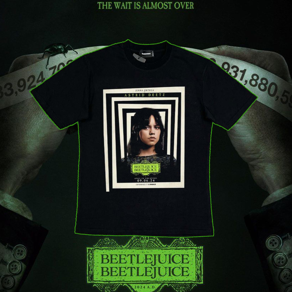 เสื้อยืดยูนิเซ็กซ์สำหรับภาพยนตร์เรื่อง Beetlejuice 2 ที่มี Jenna Ortega เข้าฉายในโรงภาพยนตร์