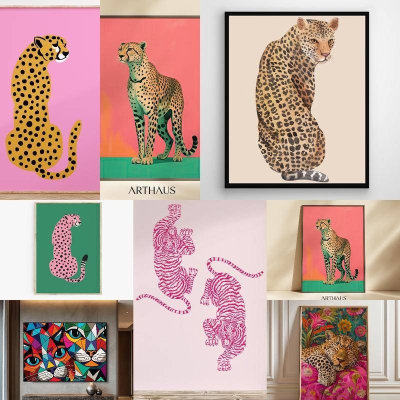 เสือดาวและแมวและเสือโน Wall Art,Abstract Art, ไม่มีกรอบ Wall Art