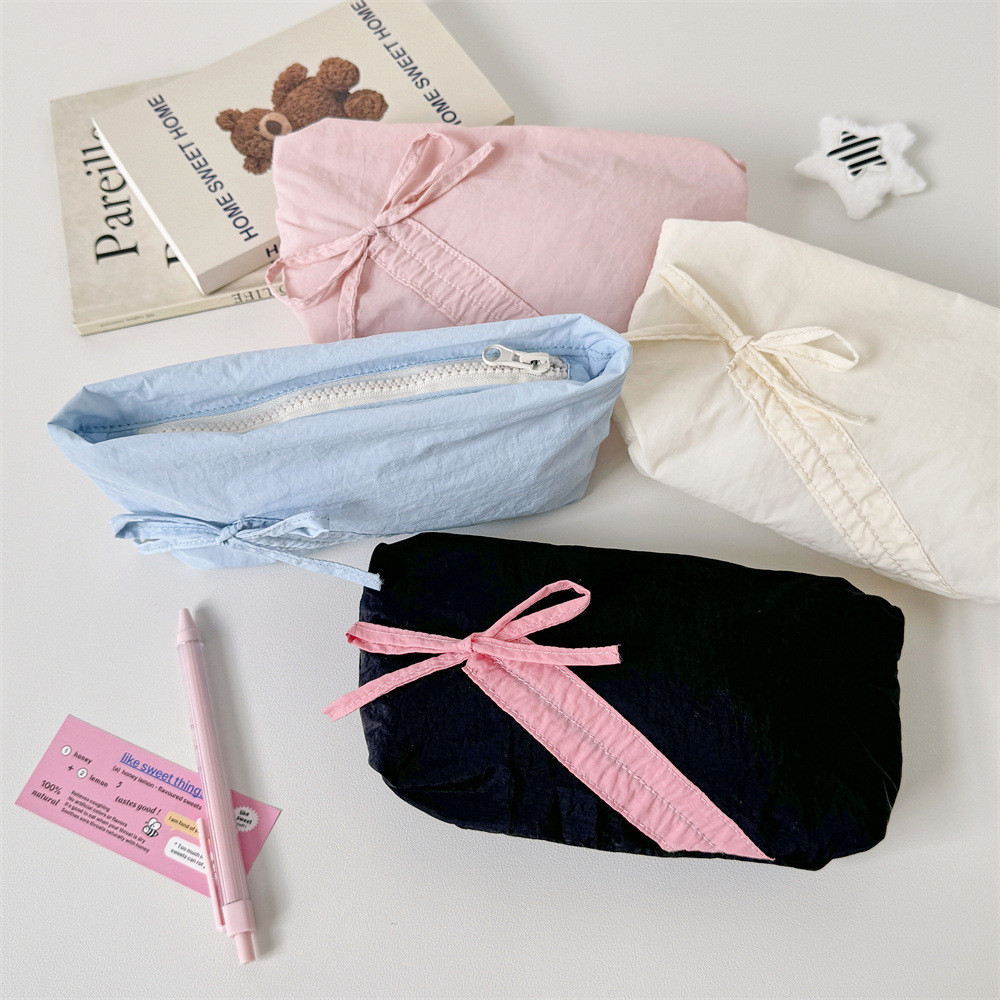 Ful Sweet Bow Pencil Case Simplicity Makeup Brush Organizer Bag Cute Bow Lip Storage Bag Large Capacity Storage Bag Gifts