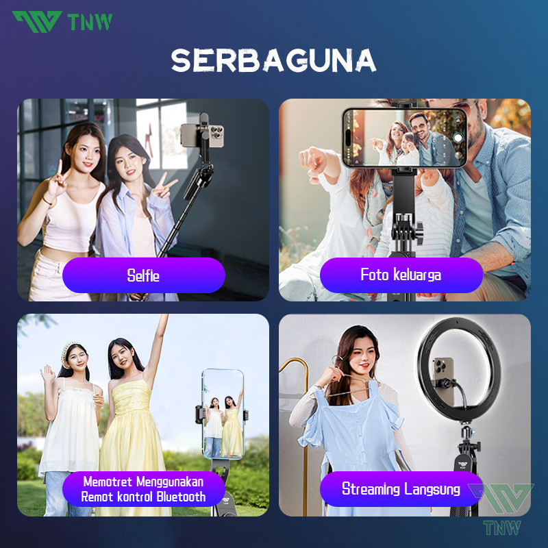 สินค้าใหม่ Tnw S25 Selfie Stick บลูทูธ Tongsis ขาตั้งกล้อง 180 ซม.พร้อมขาตั้งกล้องแบบพกพาระยะไกลพร้อ