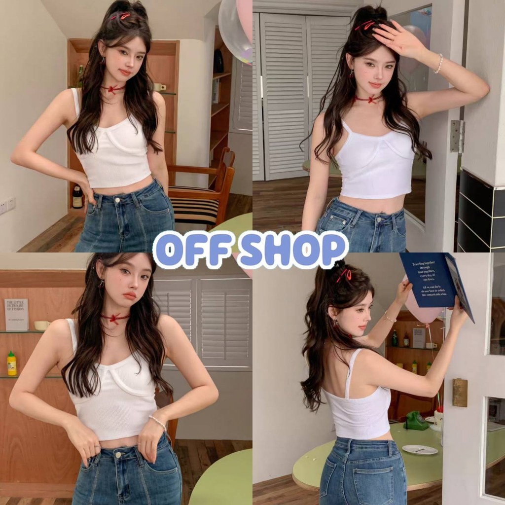 OFF SHOP พร้อมส่ง (OFF-FY1175) เสื้อสายเดี่ยว ผ้าร่อง ไม่มีฟองน้ำ ทรงรัดตัว