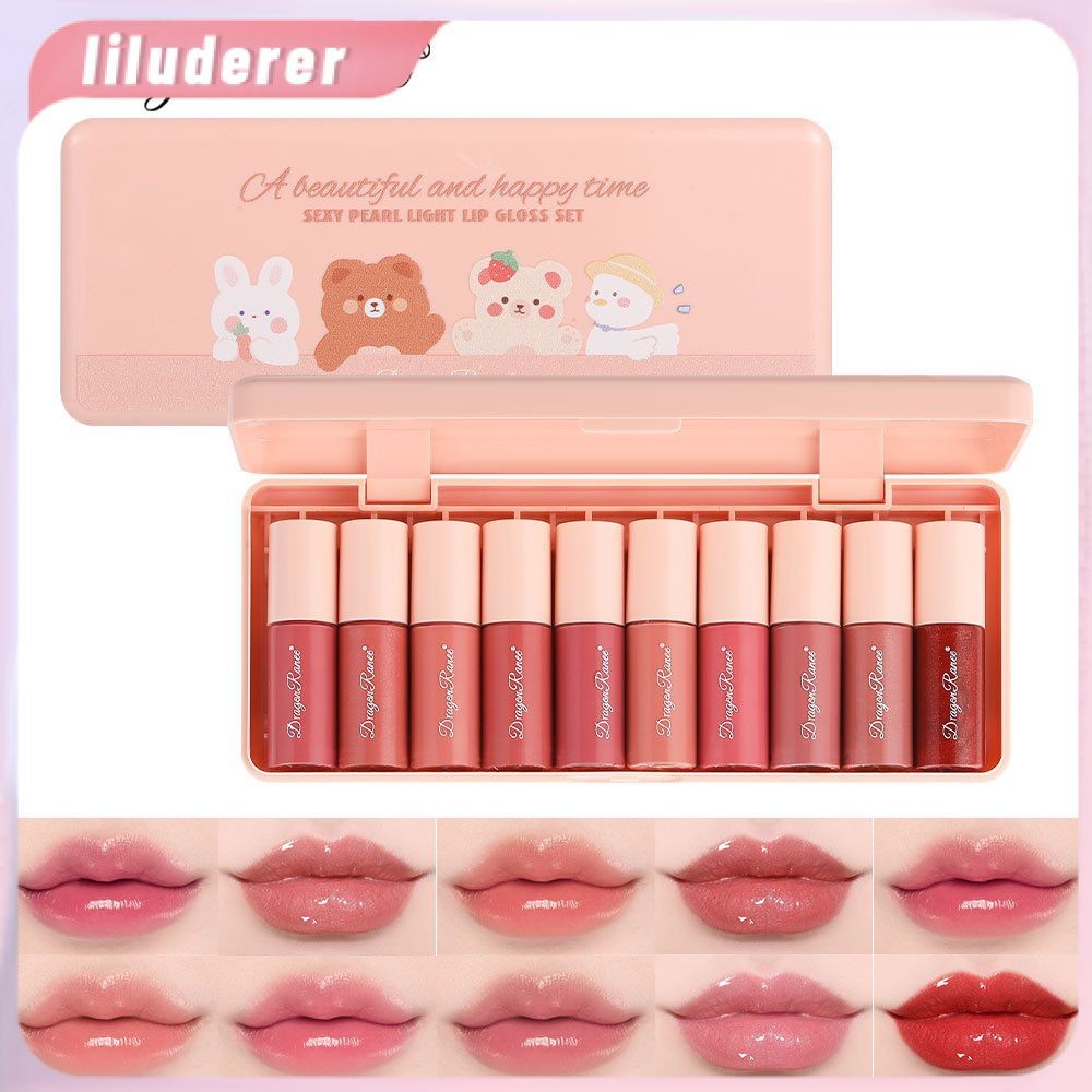 Dragon Ranee ลิปกลอส 10 สี มินิลิปกลอส เซ็ต ลิปสติกเนื้อลิควิด ให้ความชุ่มชื้น ติดทนยาวนาน เครื่องสำอางสำหรับริมฝีปาก เมคอัพ HO