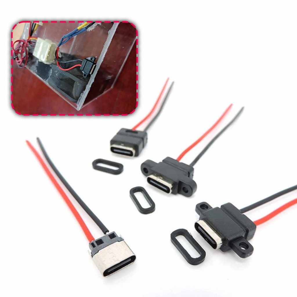 ซ็อกเก็ตตัวเมีย TYPE-C 2P กันน้ํา พร้อมสายตะกั่วเชื่อม socket สกรูยึดซ็อกเก็ตชาร์จสองด้าน