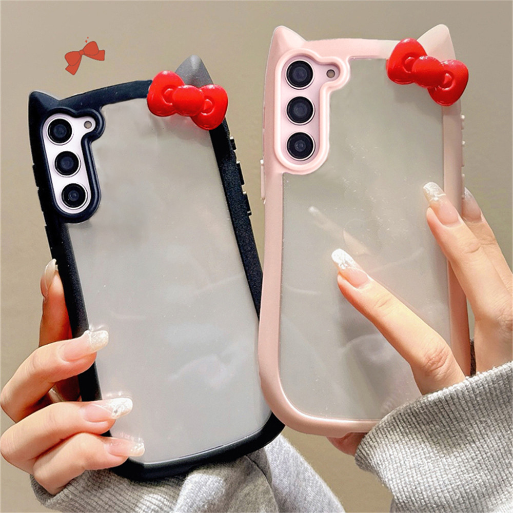 เกาหลีน่ารัก 3D Bowknot Candy สี 3D หูแมวสําหรับ Samsung Galaxy S23 S24 Plus S23 S24 Kawaii กันกระแทกปกหลัง