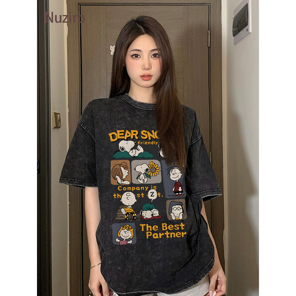 Nuziro Snoopy เสื้อ - เสื้อยืดแขนสั้นพิมพ์ลายการ์ตูนน่ารัก #Y000329