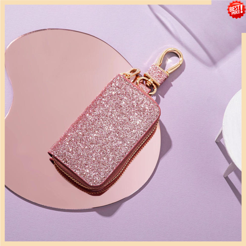Glitter PU หนังกระเป๋ากุญแจรถซิป Key Holder กระเป๋าผู้ชายผู้หญิง Universal Key Storage กระเป๋าแฟชั่นเอวแขวนพวงกุญแจ