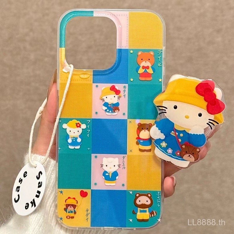 เคสมือถือสำหรับ iPhone ขาตั้ง Hello Kitty น่ารัก15Promax/14น่ารัก11pro/13/12รุ่นใหม่ xsmax/XR กันกระแทก7/8PLUS เคสป้องกันแบบเต็มรูขนาดใหญ่ y619