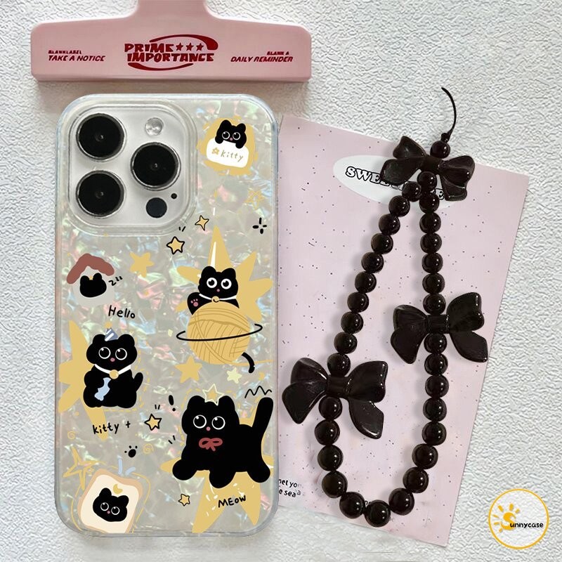 เคสนิ่มลายเปลือกหอยแมวดำน่ารัก เข้ากันได้กับ iPhone 13 14 15 11 12 Pro Max XR 7 8 Plus X XS MAX SE 2020 15 13 11 14 Pro