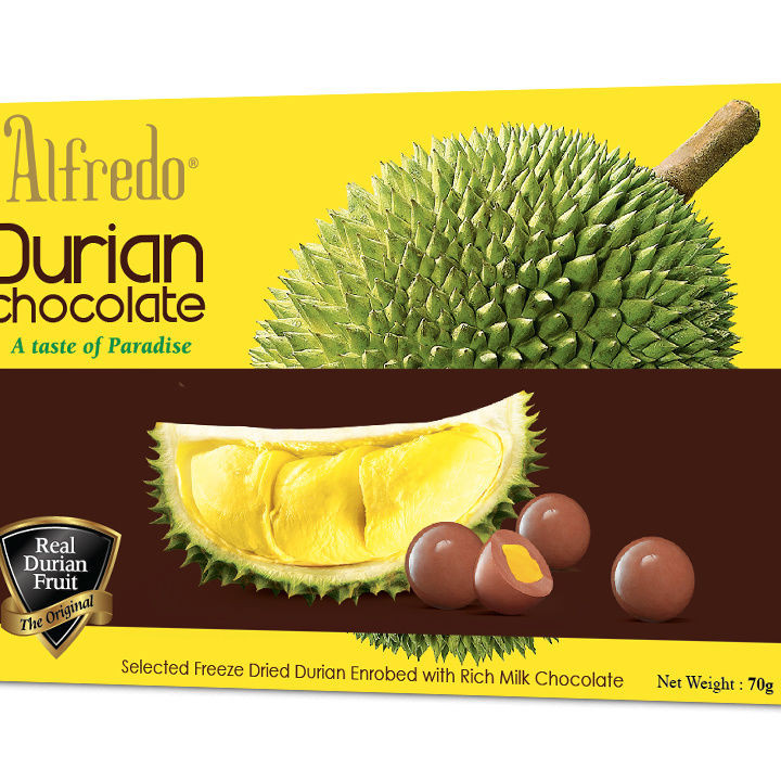 มาเลเซียนําเข้า alfredo alfredo Durian Freeze-Dried Sandwich Milk Dark Chocolate Tin Box Snacks