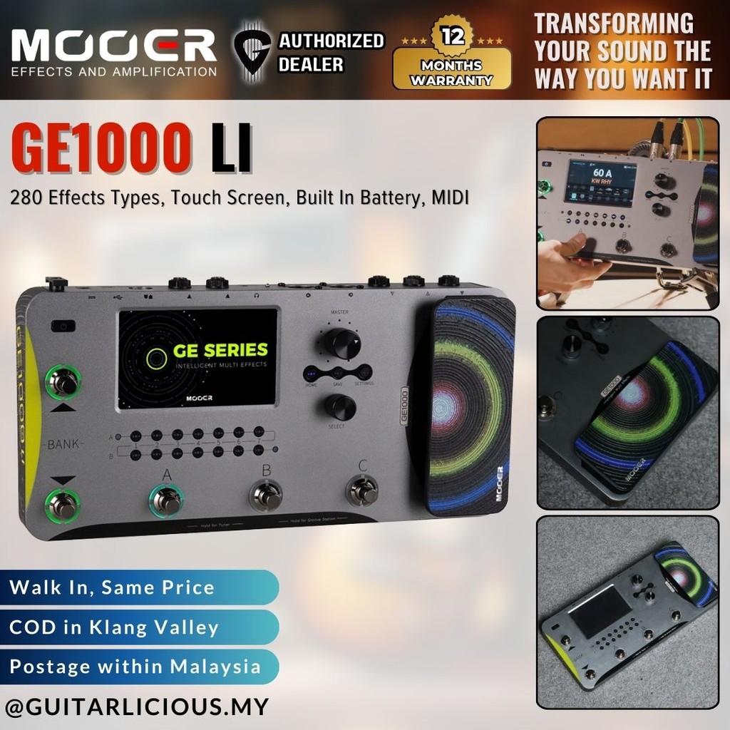 MOOER GE1000 Li แบบพกพาและชาร์จกีตาร์ Amp Modelling & Multi Effects Pedal & Touch Screen - GE1000-Li