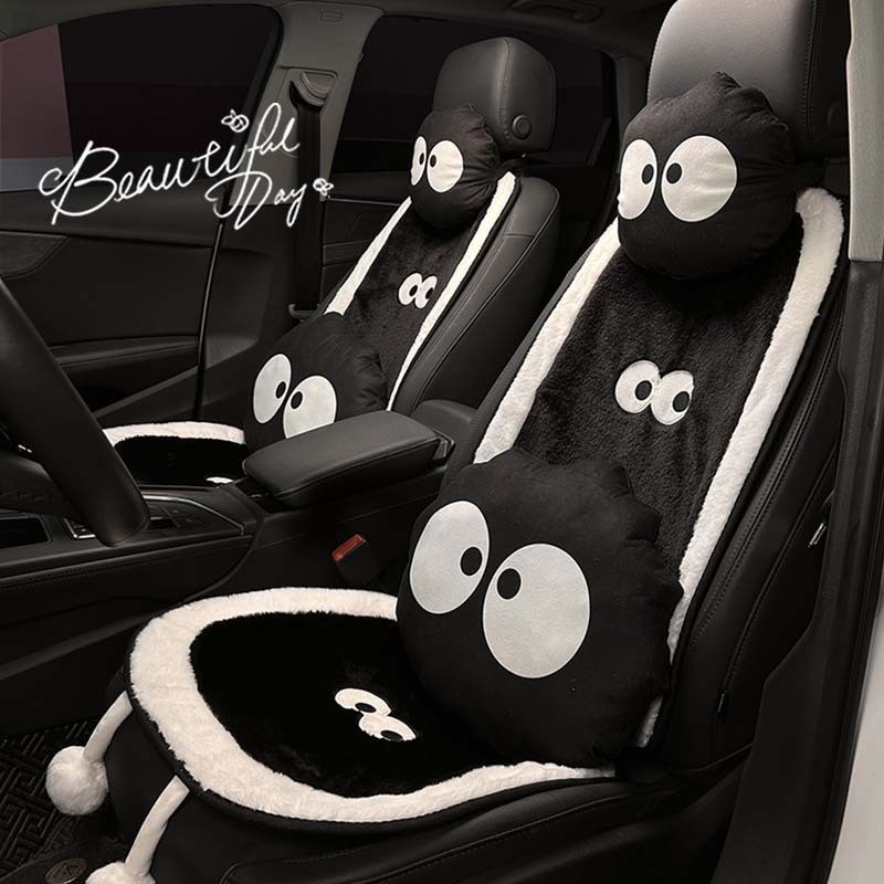 New Cartoon Car Cushion Winter Plush Car Seat Warm Seat Cushion Cute Big Eyes Monster Car Universal 