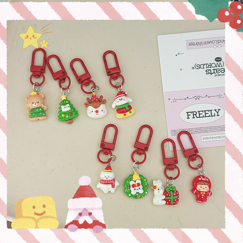 [JBTH] น่ารักแฟชั่นพวงกุญแจคริสต์มาสการ์ตูน Santa Claus Elk Snowman Key แหวนกระเป๋าเป้สะพายหลังจี้อุปกรณ์ตกแต่ง Xmas ของขวัญ [JB]