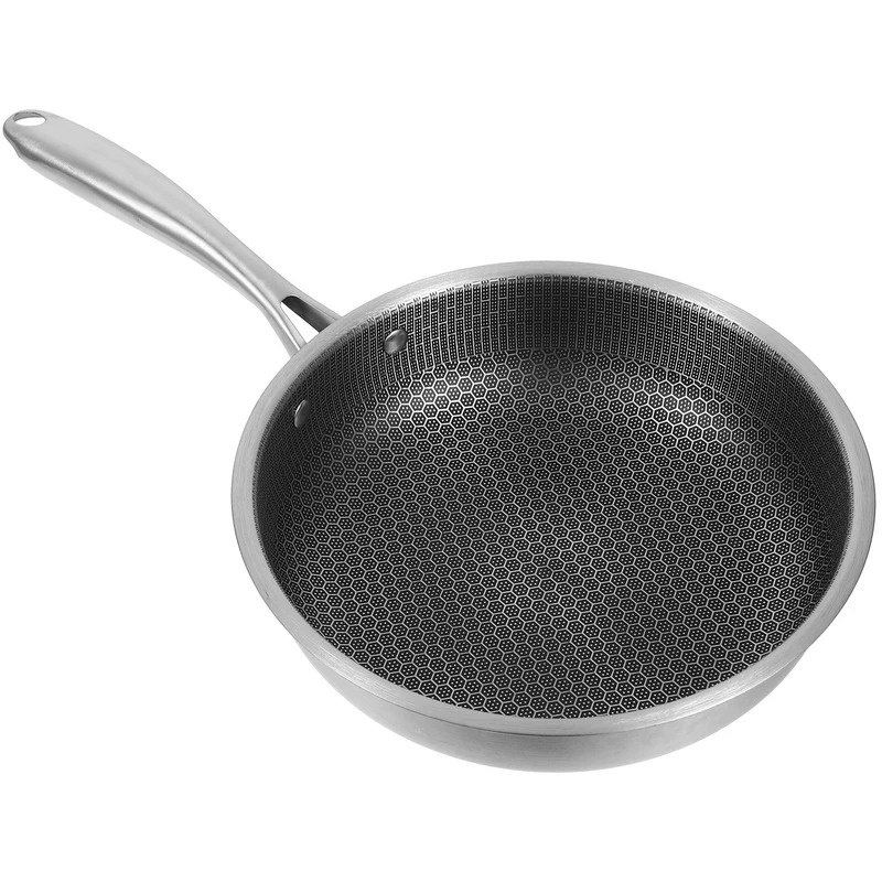 Kitchen Stainless Steel Frying Pan 9/10 inch Nonstick Anti-scald Handle Omlette Pot Breakfast Pizza 