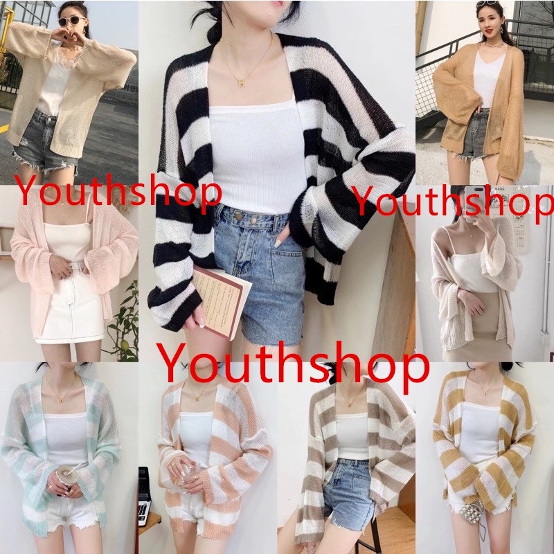 เสื้อคลุมไหมพรมคาร์ดิแกนแขนยาว กันแดดกันหนาว ไปทะเล คาเฟ่ได้ – โปรปัง