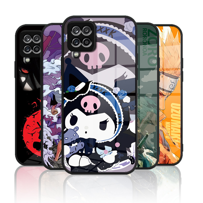 ปลอกแก้ว Samsung galaxy A12 A22 4g A42 M32 4g M33 5g เคสกระจกนิรภัยฮาร์ดปกหลังขอบนุ่มซิลิคอน