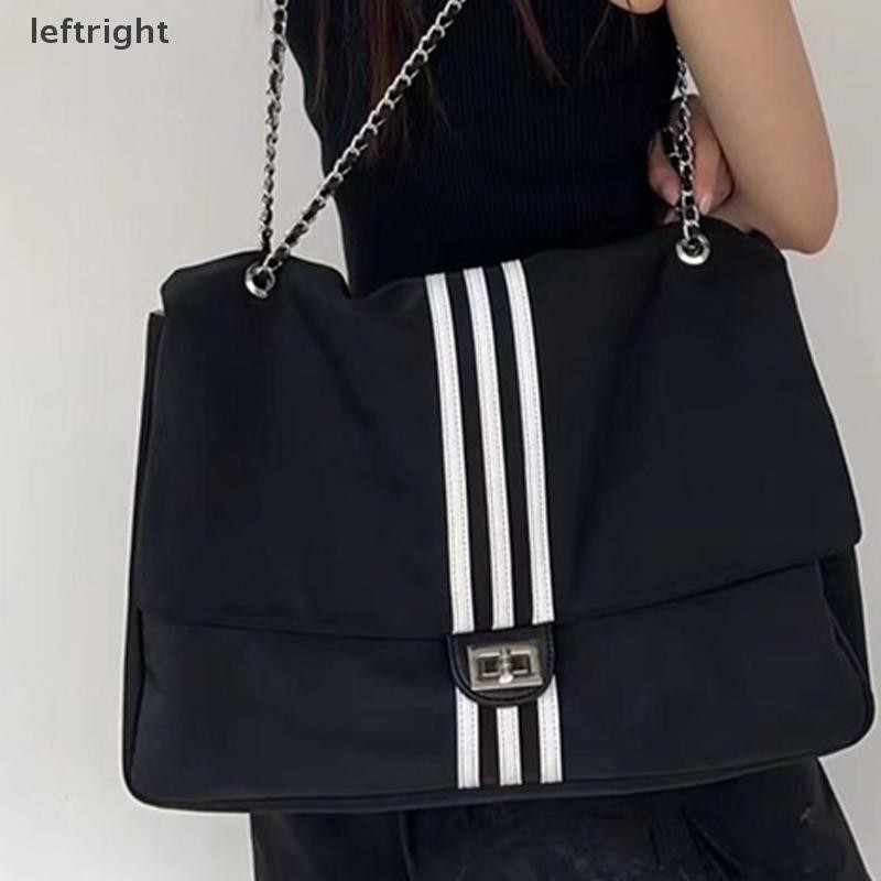 Left Leisure กระเป๋าผ้าแคนวาสใหม่อินเทรนด์กระเป๋าสะพายโซ่ความจุขนาดใหญ่กระเป๋าสะพายข้าง GHT