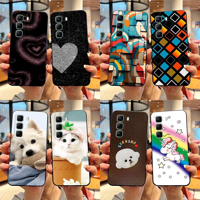 เคสสําหรับ Infinix Hot 50 4G 5G การออกแบบหัวใจใหม่สีดํา Cool ทาสียางซิลิโคนอ่อนนุ่มฝาครอบ Infinix Hot50 X6720 เคสโทรศัพท์