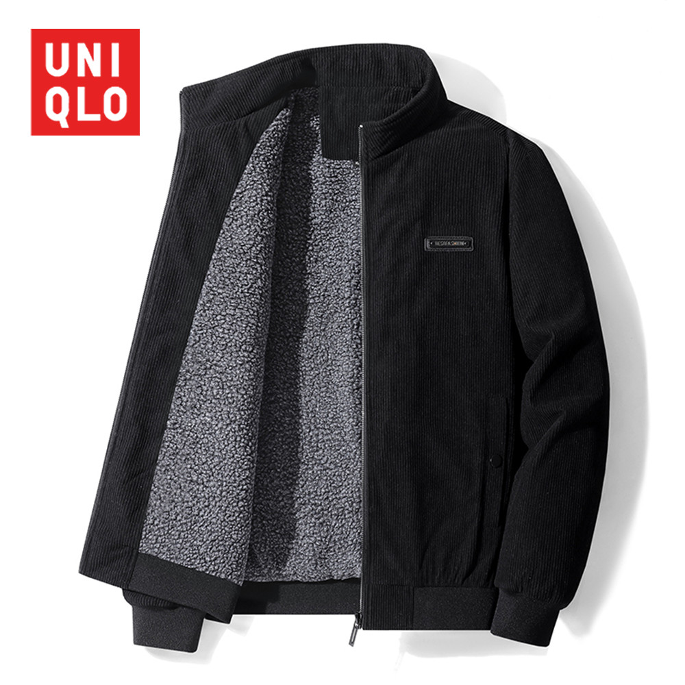 Uniqlo เสื้อแจ็คเก็ตผู้ชาย 2024 ฤดูหนาวใหม่ Corduroy Jacket Lapel เบาะผ้าฝ้ายหนาอบอุ่นเสื้อผ้า Lambs Wool Trend Workwear Coat