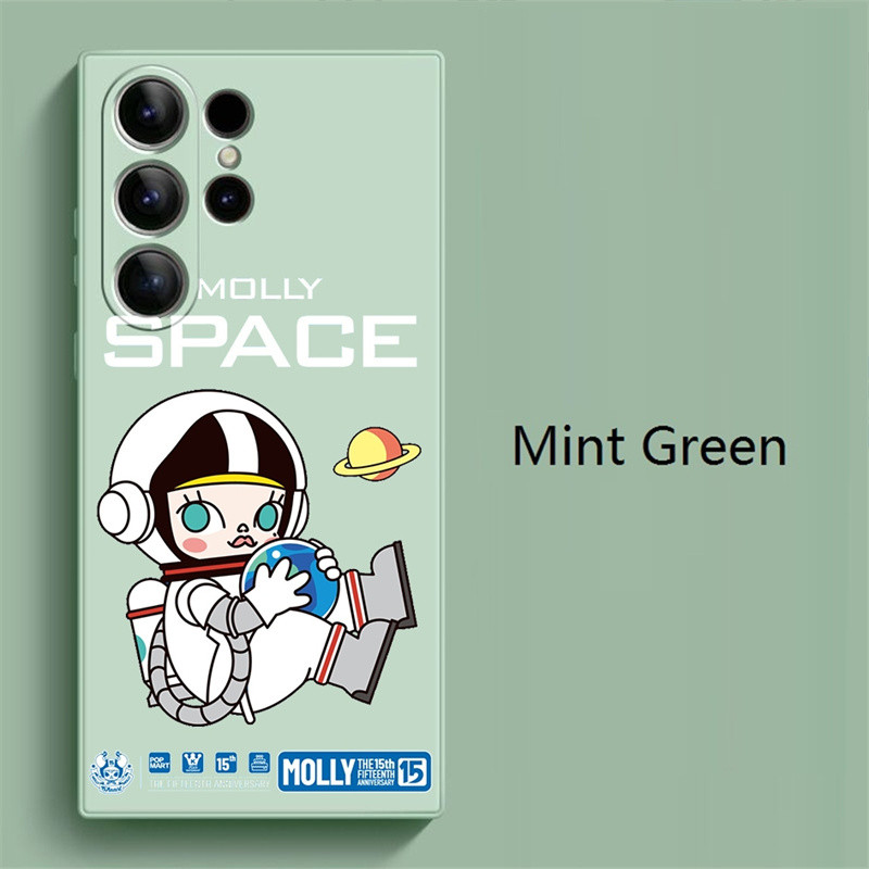 Pop Mart Astron Molly Samsung S24 ซิลิโคนอ่อนนุ่มเคสโทรศัพท์แบบเต็มห่อสําหรับ S24 Ultra S23 Plus/Ultra S22 S21fe กันกระแทกป้องกันลายนิ้วมือกันกระแทกป้องกันกล้องการ์ตูนปก