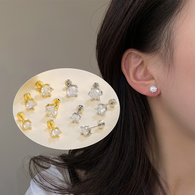 1 ชิ้น G23 ต่างหูเหล็กไทเทเนียมเรียบง่ายรอบต่างหูเพทายสีขาวเครื่องประดับผู้หญิง