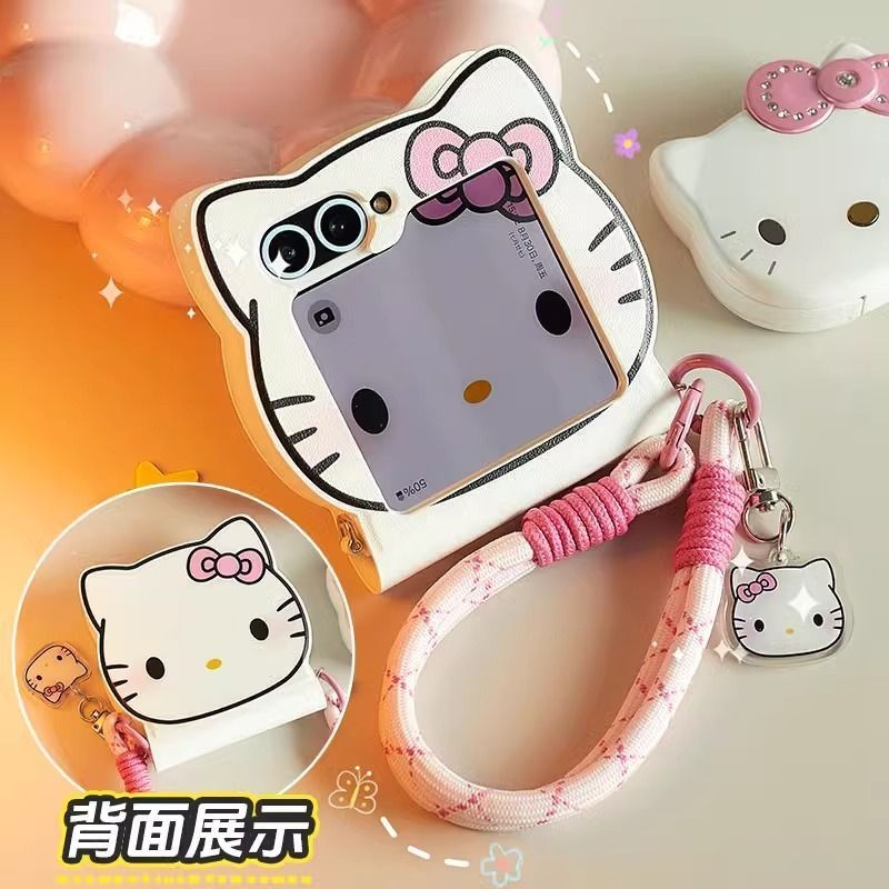 สําหรับ Samsung Galxy Zflip6 5G Zflip5 Flip4 Flip3 การ์ตูนน่ารักหญิงมือเชือก Anti Drop Cover