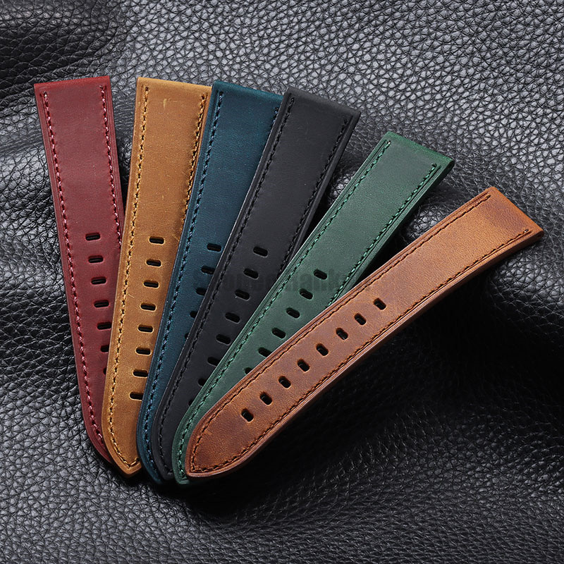 18 มม.20 มม.22 มม.24 มม.สายนาฬิกาหนังแท้ Vintage Retro Horsehide สร้อยข้อมือผู้หญิงผู้ชาย Universal เปลี่ยน Wristbelt