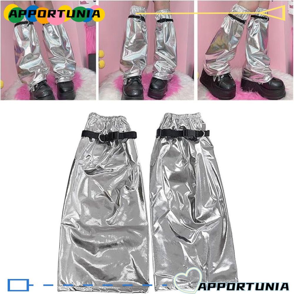 Apportunia ถุงเท้าขาเงินเมทัลลิก, เครื่องอุ่นขาบานฮาราจูกุ, การออกแบบสีเงิน PU ถุงเท้ายาวทนทาน