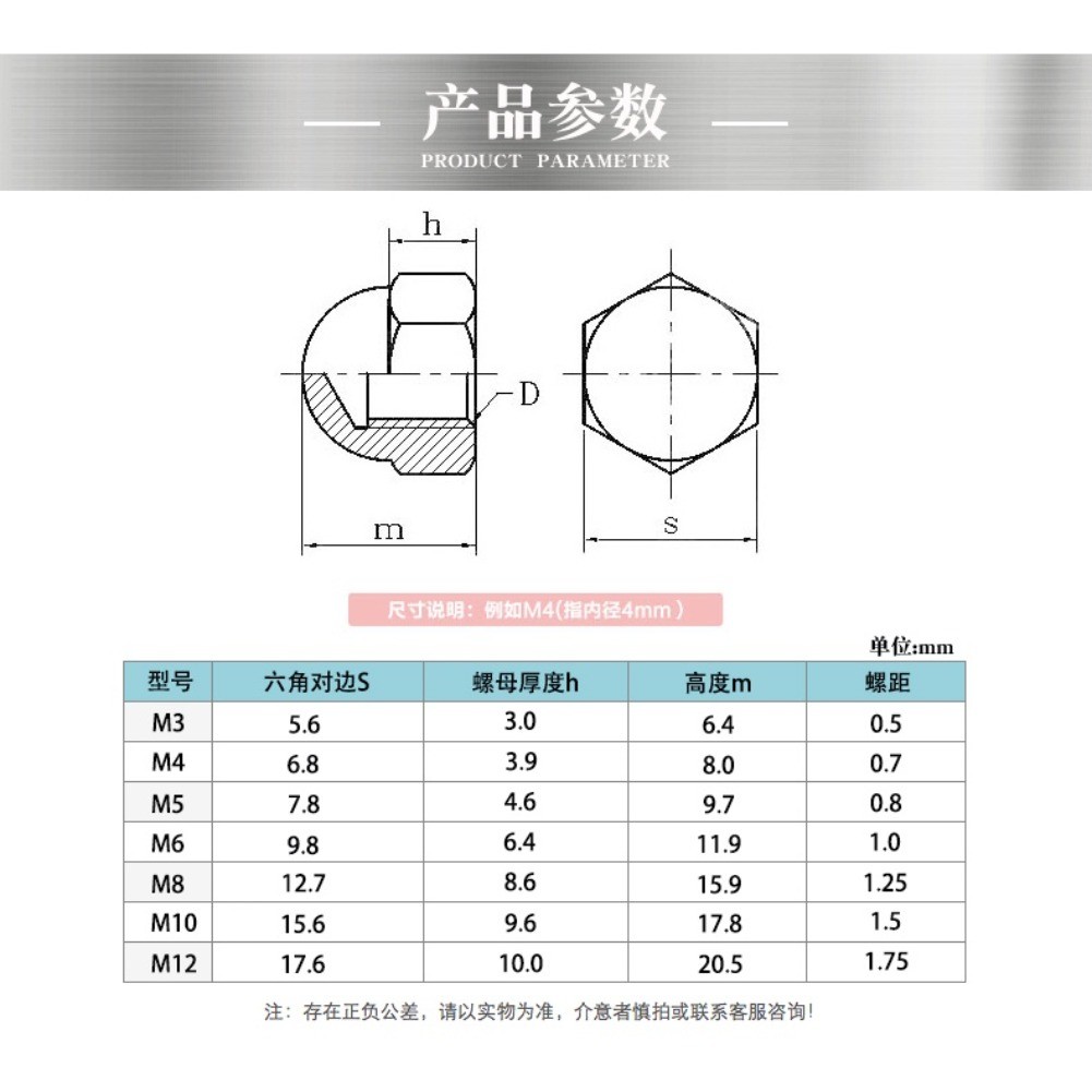 [BY-TH-W] M3M4M5M6M8M10M12 Hexagon Domed Cap Nut Nylon Plastic /หัวน็อต หมวก ไนลอน พลาสติก ตัวเมีย เกลียวมิล