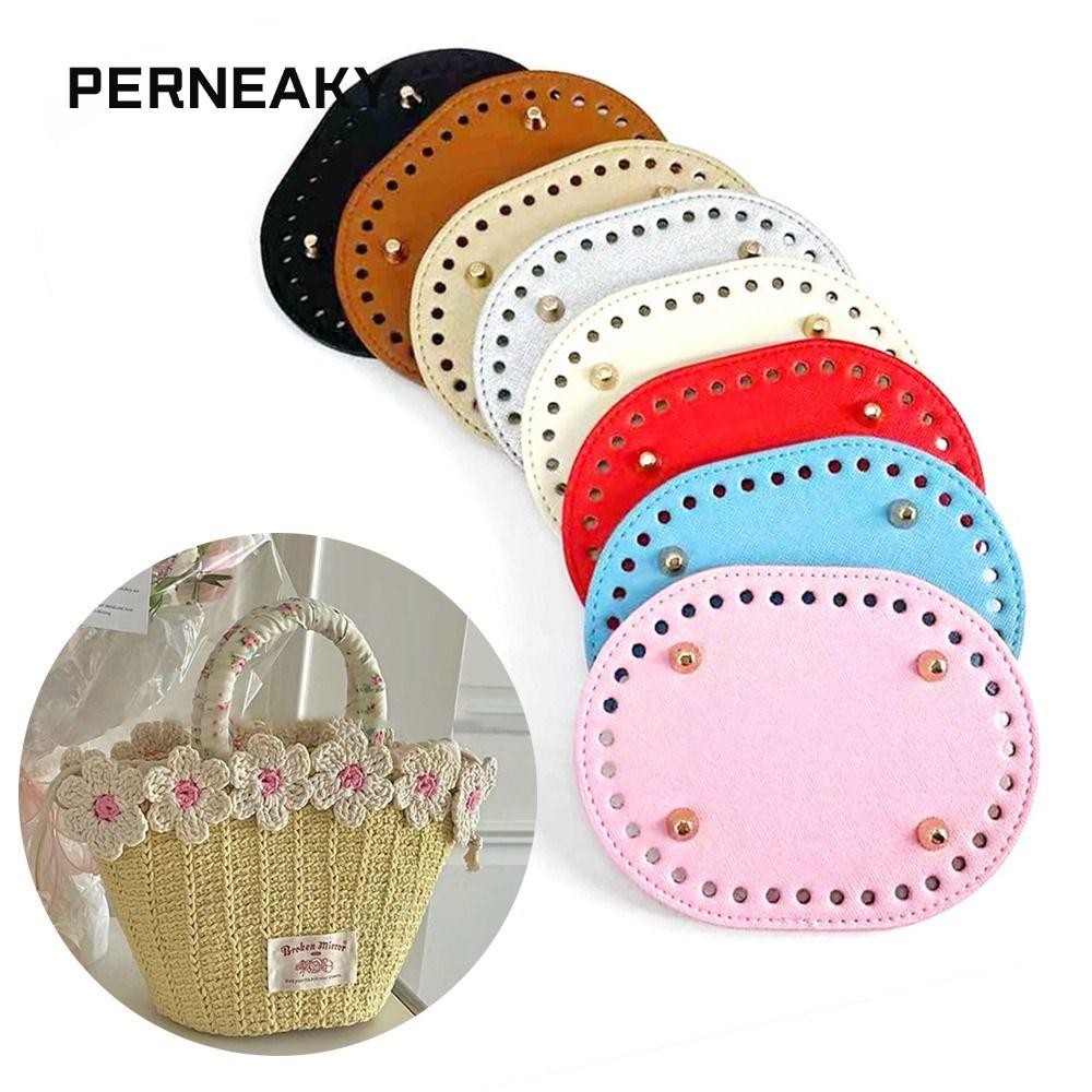 Perneaky ก้นกระเป๋ารูปไข่ 14.5 ซม.* 11 ซม.DIY กระเป๋าอุปกรณ์เสริม, PU หนังวัสดุ 36 หลุม Handmade ด้านล่างสําหรับถักกระเป๋า