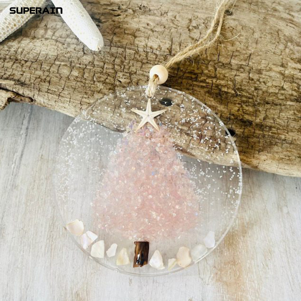 [SUPA] Coastal Themed Tree Ornament Coastal Holiday Decor Handmade Coastal Sea Glass Christmas Jewelry for Window Tree Decor Beach Glass Suncatcher on Acrylic Circle Unique