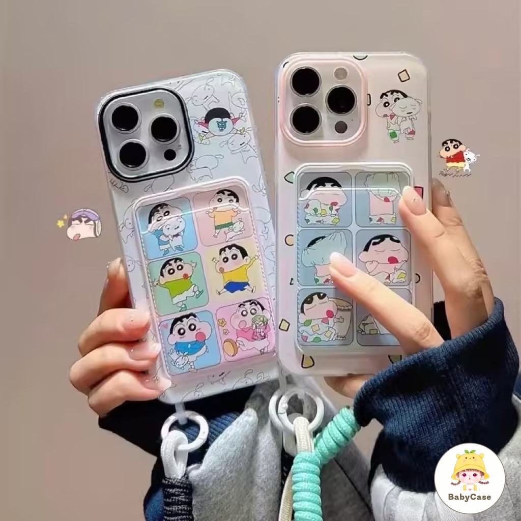 การ์ตูนการ์ตูนน่ารัก เคส ชินจัง Bracelet เคสiPhone 11 16 15 13 14 12 Pro Max XR 7Plus X XS Max 16 7 8 14 15 Plus SE 2020