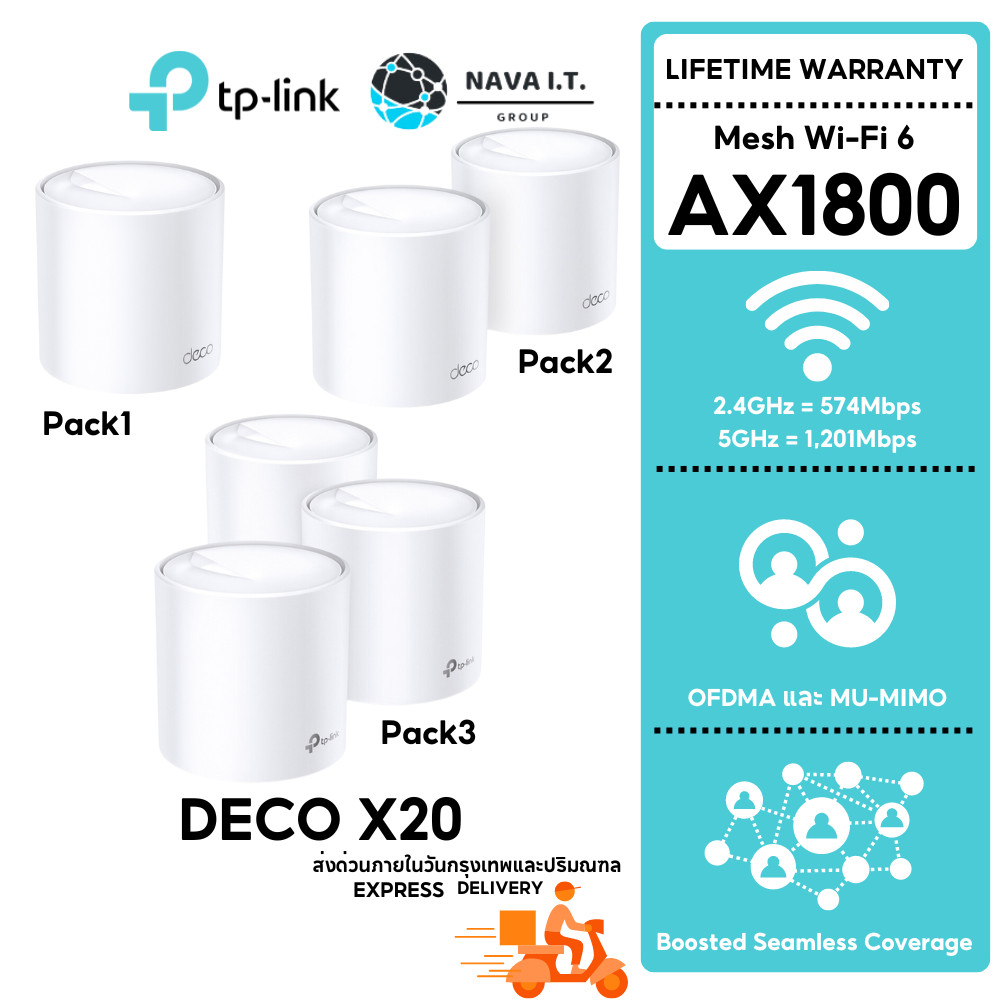 มีส่งด่วน TP-LINK DECO X20 WIFI AX1800 WHOLE HOME MESH WI-FI 6 LIFETIME WARRANTY
