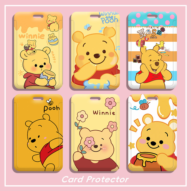 2024 Anime Pooh Pooh พลาสติก ABS Hard Slide Card Holder กันน้ํา Identification Card Student ID Campus Fan Card Game Card เคสป้องกัน Work Card บัตรพนักงาน