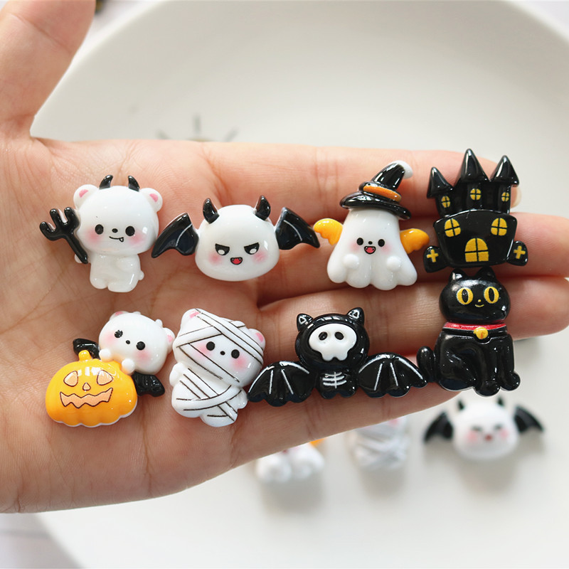 10ชิ้น/แพ็คฮาโลวีนชุดค้างคาวผีเรซิ่น แฟลตแบ็ค สําหรับครีมกาวคลิปผมโทรศัพท์กรณีรองเท้าหัวเข็มขัดจี้ทําวัสดุ