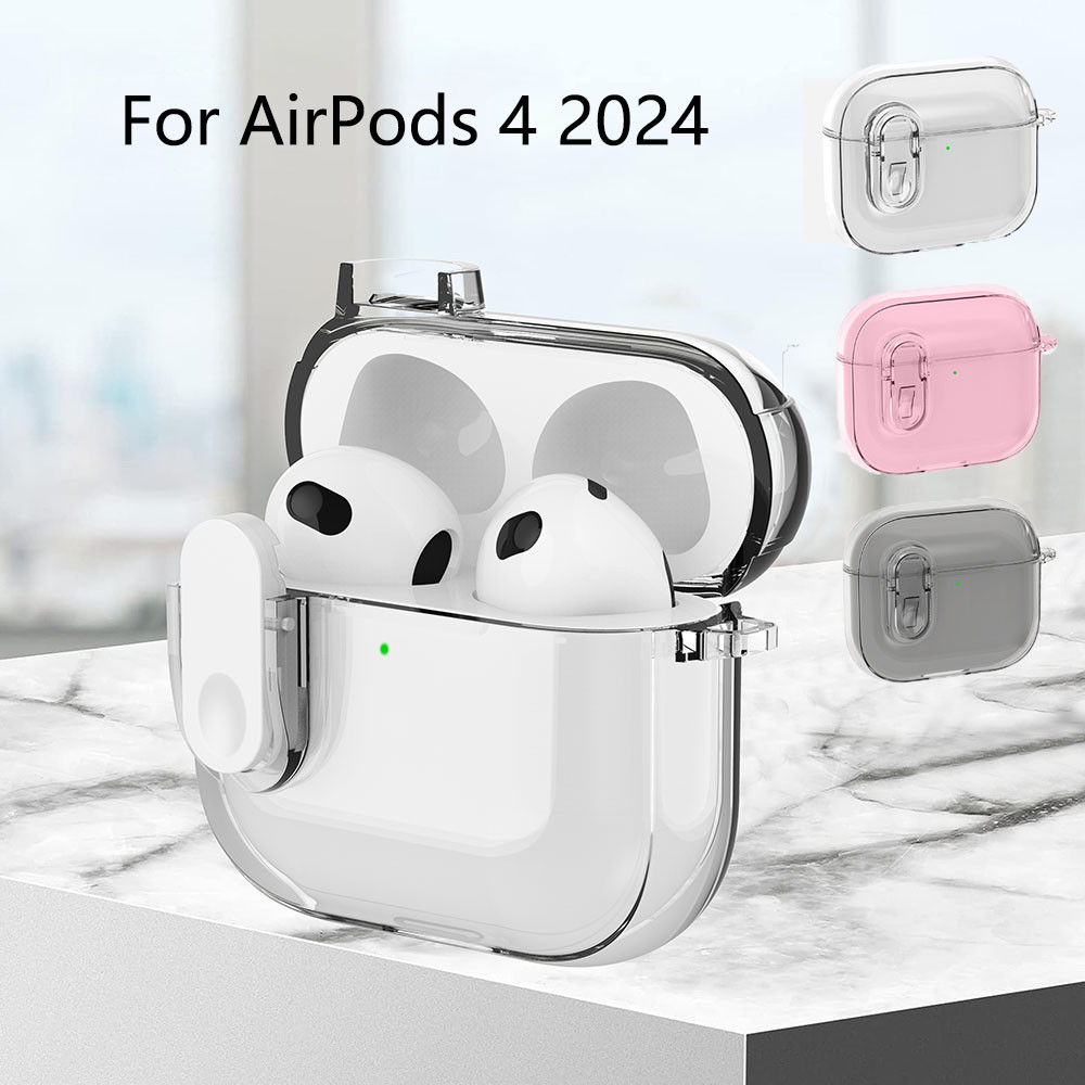 โปร่งใสล็อคสวิทช์หูฟังสําหรับ Airpods 1 2 3 4 กันกระแทกสําหรับ Airpods Pro Pro2 4th 2024 พร้อมพวงกุญแจ