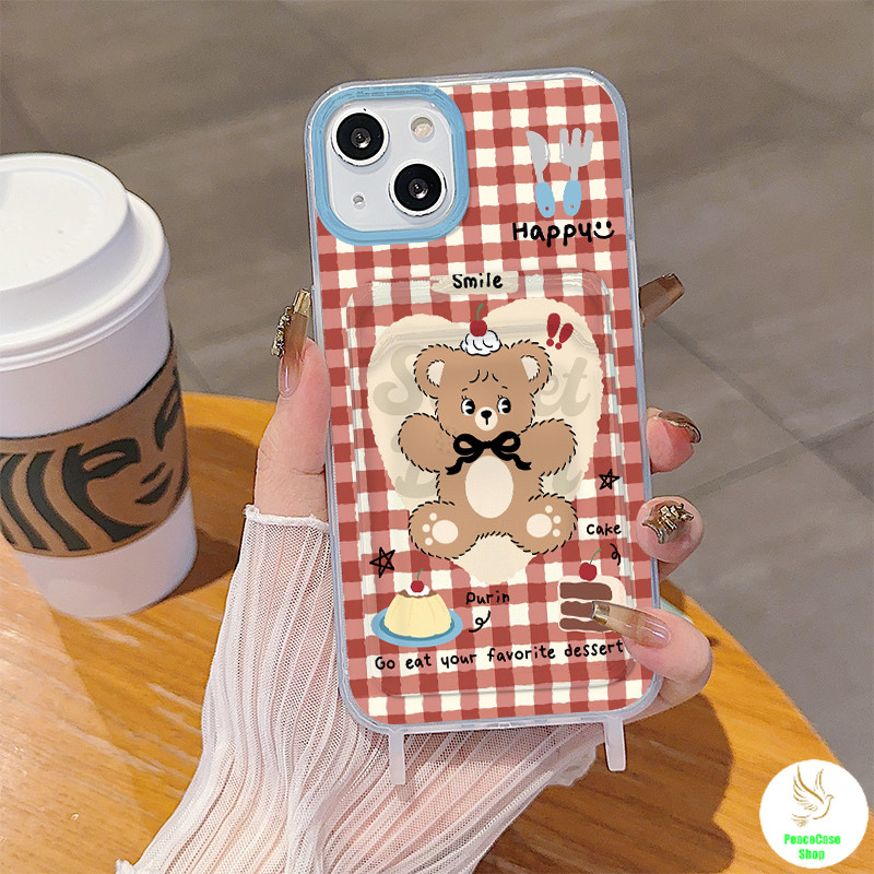 COD-ในไทย🔥 เคสแฟชั่น ตุ๊กตาหมีน่ารัก สไตล์เกาหลี สำหรับ iPhone 7 8 X 11 12 13 14 15 พร้อมช่องใส่บัตรเคส TPU ใส Unisex