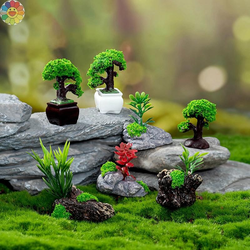 Gogo บ้านตุ๊กตามินิจําลองพืชสีเขียวรุ่น DIY บ้านตุ๊กตาบ้านสวนฉากกลางแจ้งตกแต่ง TH