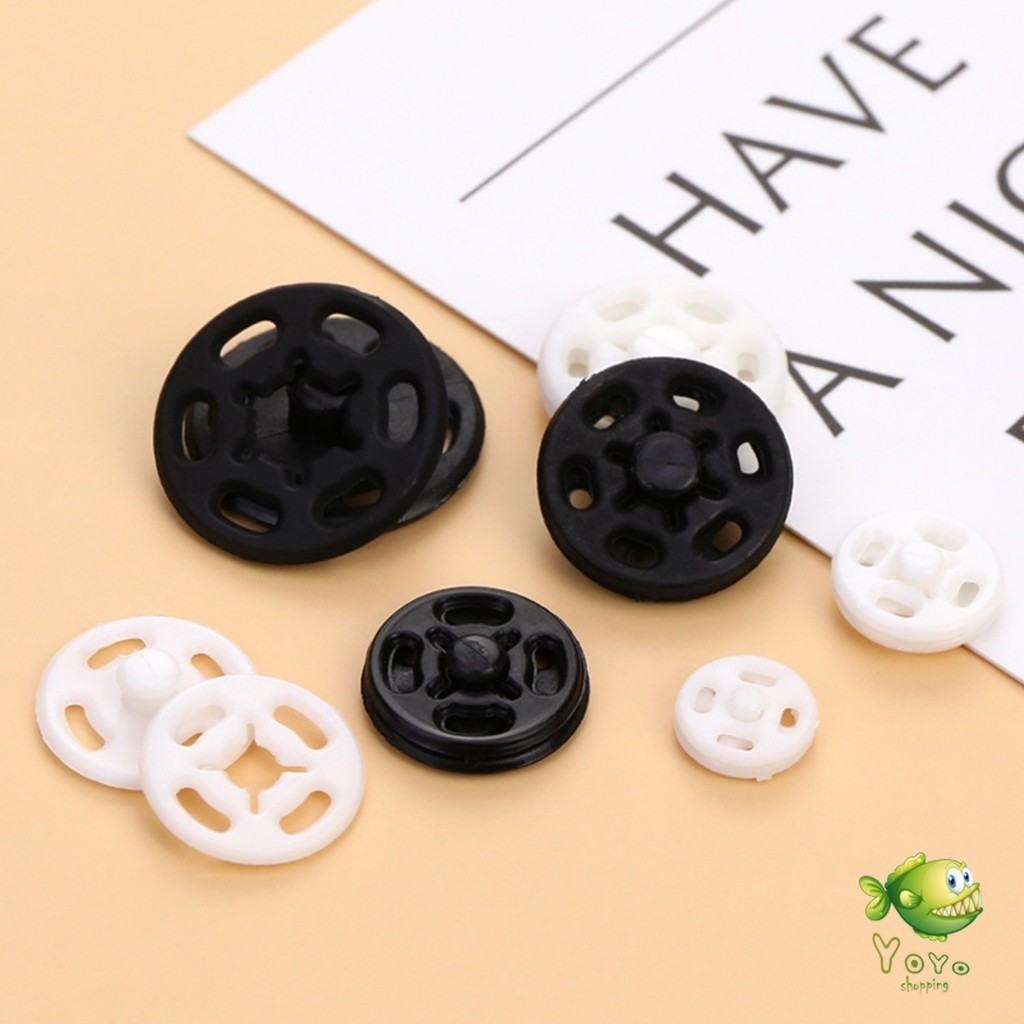 YOYO 10คู่ กระดุมแป๊กพลาสติก สีดำ สีขาว สีใสแบบเย็บ 10mm 15mm กระดุมแป๊กพลาสติกสีดำ Invisible button - รูปที่ 3