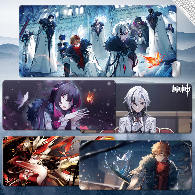 Fools แผ่นรองเมาส์ Executioner Arlechino Cvlynn Columbia Tartaglia Genshin Impact แผ่นรองโต๊ะขนาดใหญ่อะนิเมะ Dottore แผ่นรองเกม