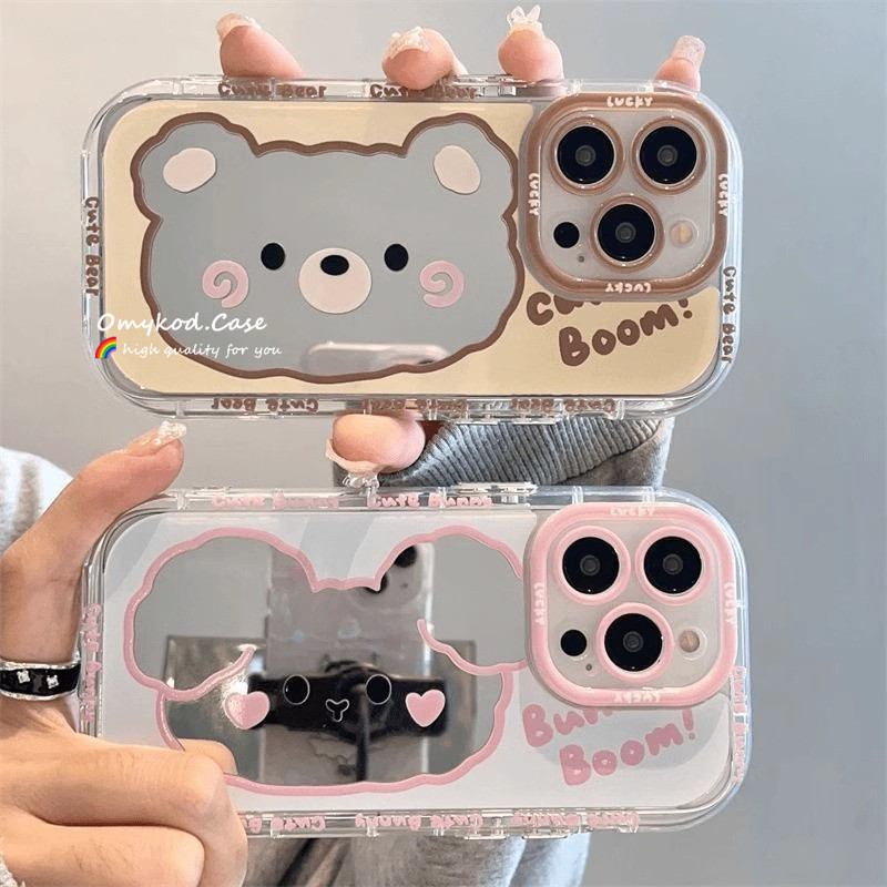Oppo A18 A38 A15 A16 A17 A58 A57 A54 A53 A79 A7 A3S INS สไตล์หมีน้อยน่ารักลูกแมวข้อความกระจกเคสโทรศัพท์ Anti Drop