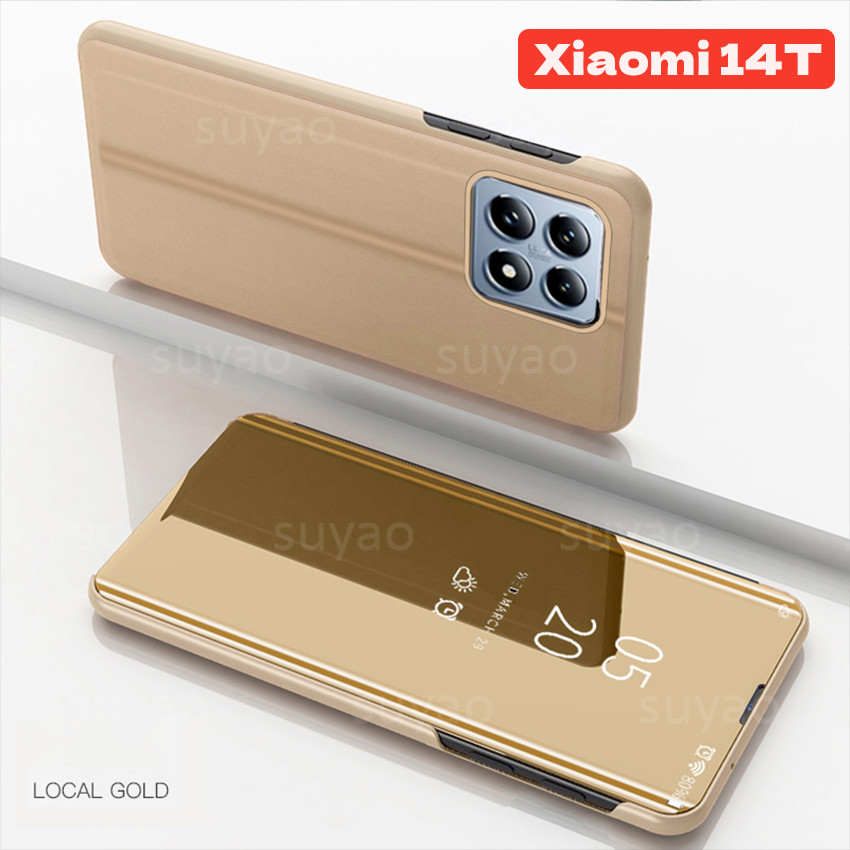 สําหรับ Xiaomi 14T Pro 14TPro 13T 12T 11T 14 T Mi Mi14T เคสโทรศัพท์ชุบหนังผู้ถือขาตั้ง Xiaomi14T Xiaomi13T กระเป๋าสตางค์ Hp Hard แม่เหล็กหรูหราสมาร์ทกระจกฝาครอบใบหน้า