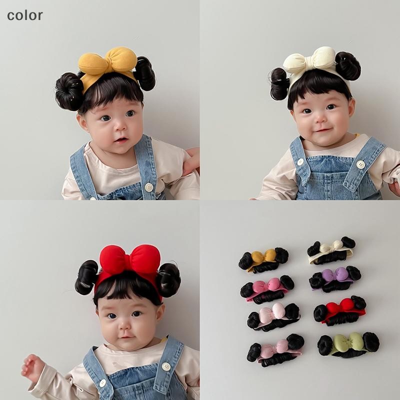 แฟชั่นน่ารักวิกผมเด็กพร้อมโบว์ สําหรับสาวน้อยและเด็กแรกเกิด-วัยหัดเดิน พร้อมหูฟังคอสเพลย์