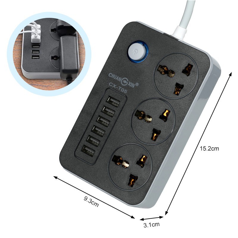 จัดส่งด่วนในกรุงเทพฯ แบบพกพา ปลั๊กไฟ ปลั๊ก usb 6ช่อง สายยาว 2 เมตร ปลั๊กพ่วง