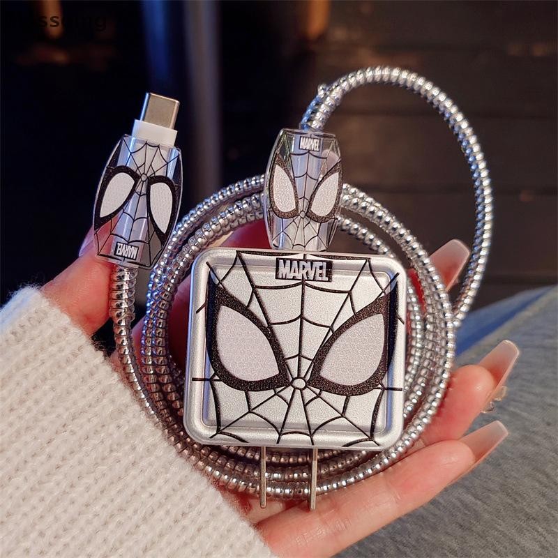 Blossomg Silver Spider-Man Charger Cable Protector สําหรับ 18W 20W สําหรับ Iphone 15 14 13 Pro Max Charger ฝาครอบป้องกันสาย Winder ใหม่